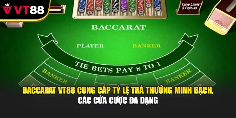 Baccarat VT88 cung cấp tỷ lệ trả thưởng minh bạch, các cửa cược đa dạng